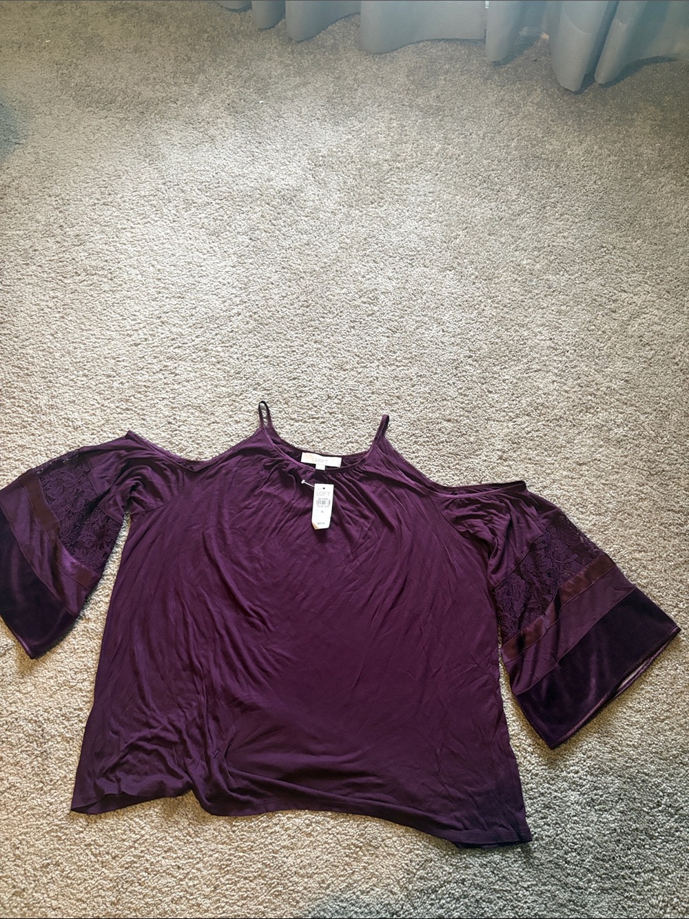 Ann Taylor Loft Cold-Shoulder Lace-Trim XL in Deep Plum new